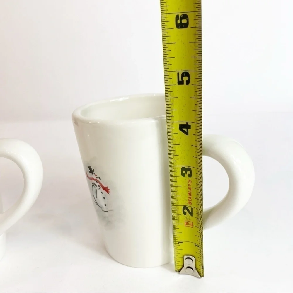 Retired Williams Sonoma Snowman Skiing Mugs~Set of 2 Christmas Winter Holiday